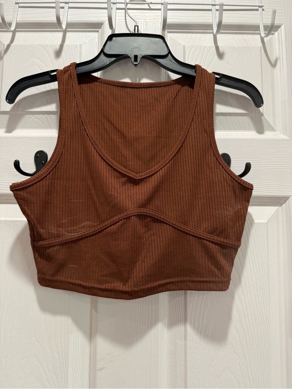 Blush Mark Ribbed Crop Tank Top - Brown